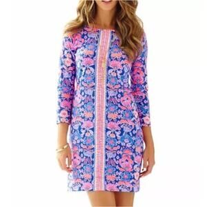 LILLY PULITZER ~ Iris Blue Werk It Engineered Floral Marlowe Dress 100% PIMA S